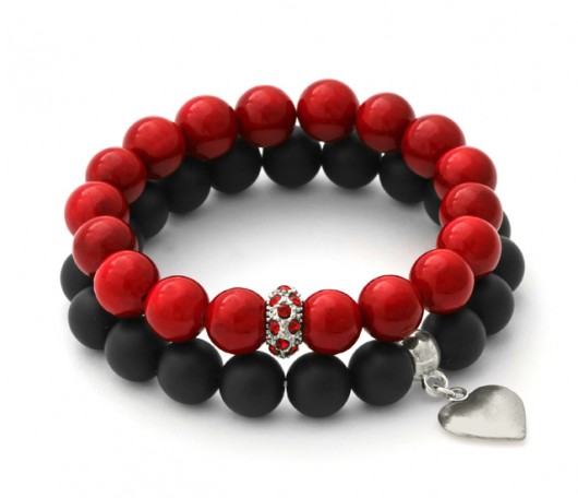Lava with heart & red jade with crystal bead Lavoga