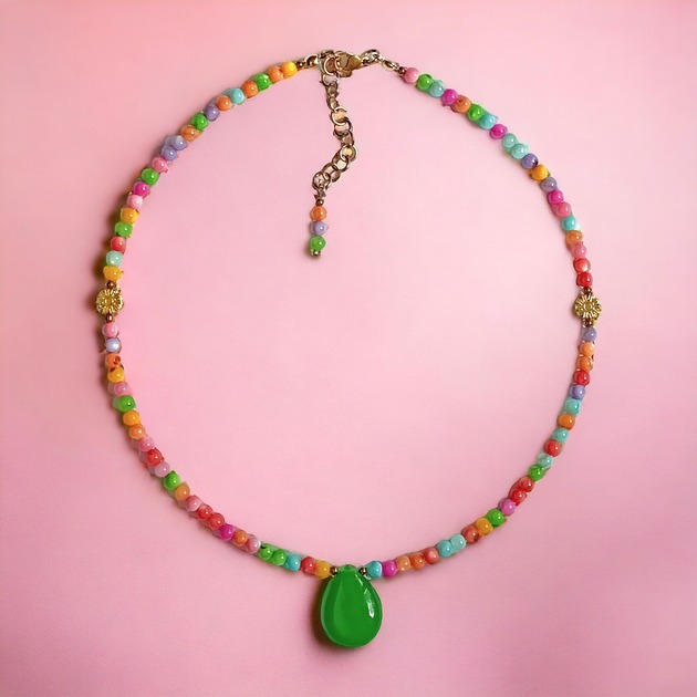 chokery Choker : summer collection : kolorowa muszla, jadeit