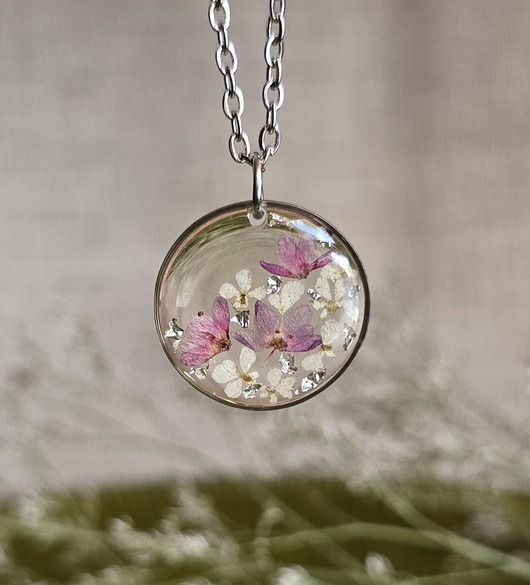 wisiory Wieczne kwiaty srebrny wisiorek prawdziwe kwiaty naszyjnik różowe