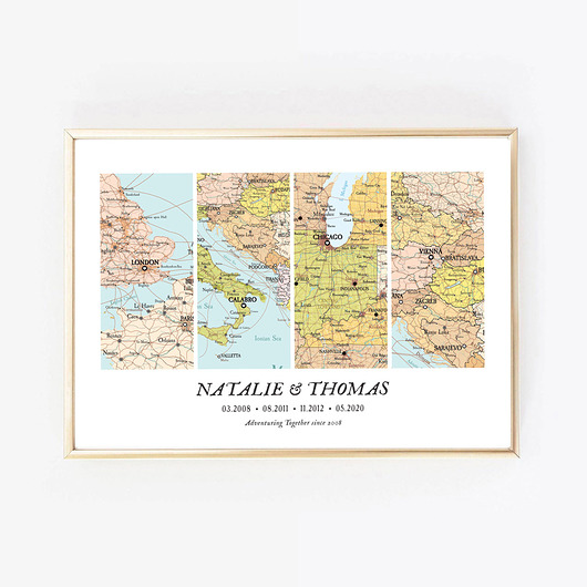 plakaty Plakat Personalizowana mapa PODRÓZE serca 4 miejsca