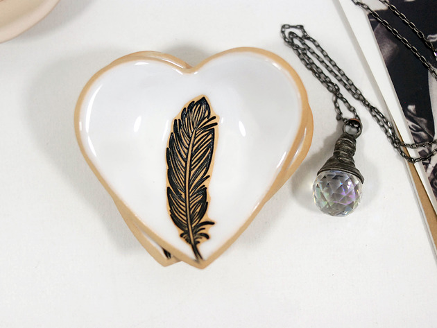 pojemniki na biżuterię Ceramiczne miseczka na twoje drobiazgi z piórkiem