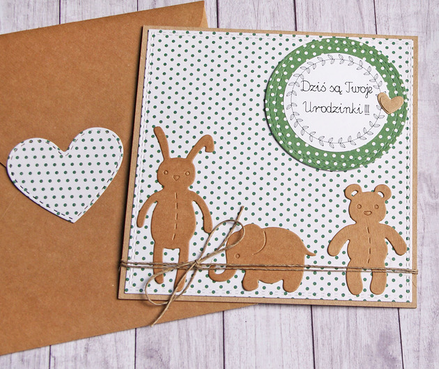 kartki scrapbooking kartka na urodzinki : zielone kropeczki