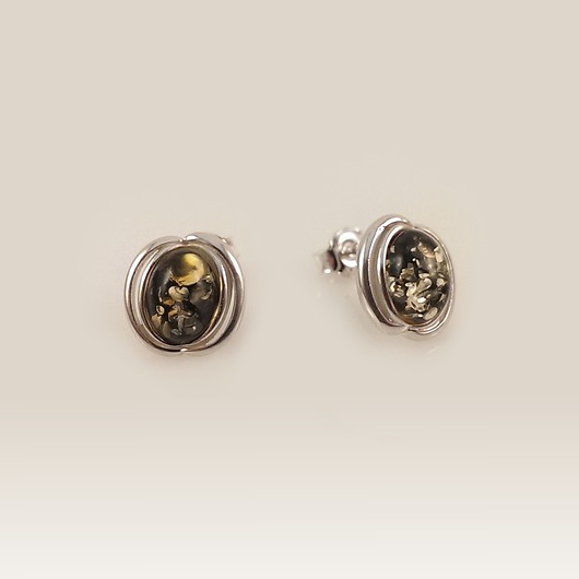 kolczyki z kamieniami Kolczyki sztyft z zielonym bursztynem 14x10mm