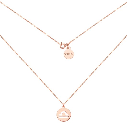 srebrne naszyjniki Naszyjnik z różowego złota z zodiakiem Wagi