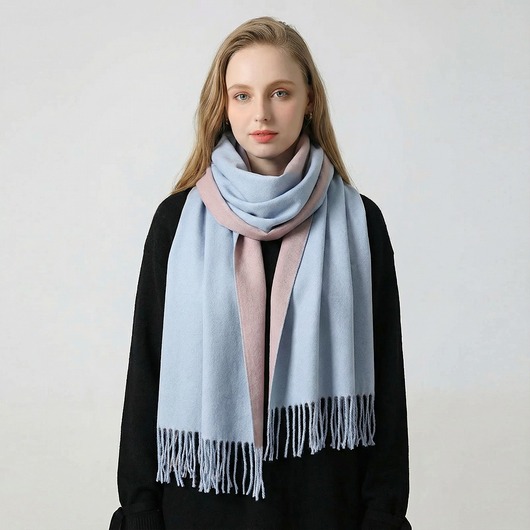 szale damskie SZAL SZALIK kaszmir 100% kaszmirowy niebieski pudrowy różowy