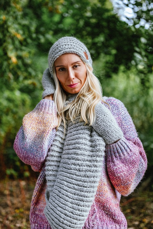 szale damskie Komin MERINO Wybielony szary