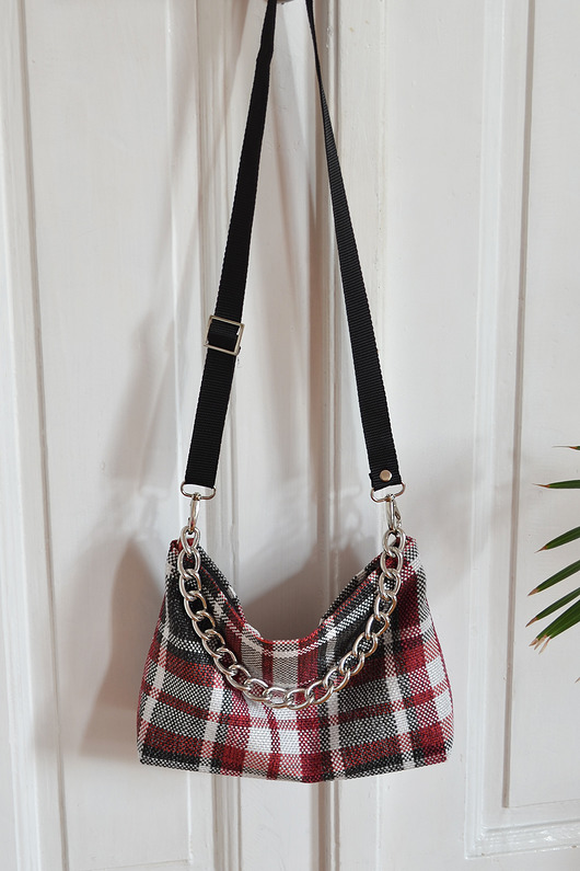 torby na ramię Lniana torebka w kratę