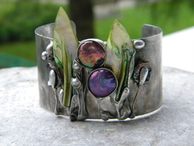 zielony liść  - BRANSOLETA MANKIET  CUFF Beata Trotter