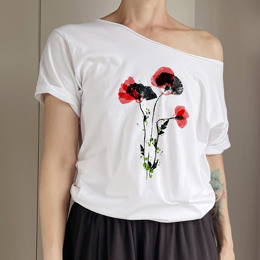 t-shirt damskie Maki tusz Oversize Biały