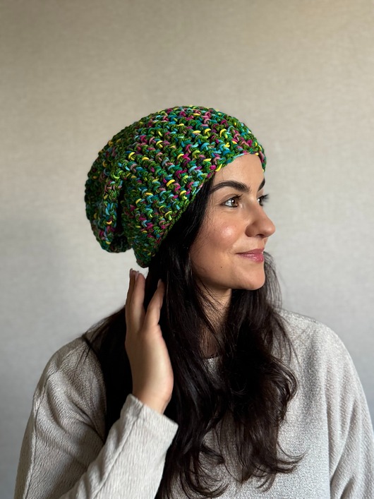 czapki damskie Kolorowa duża czapka beanie z wełną i alpaką
