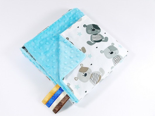 Uroczy Kocyk Minky 400g 75x100cm Misie Turquoise Myszakowo