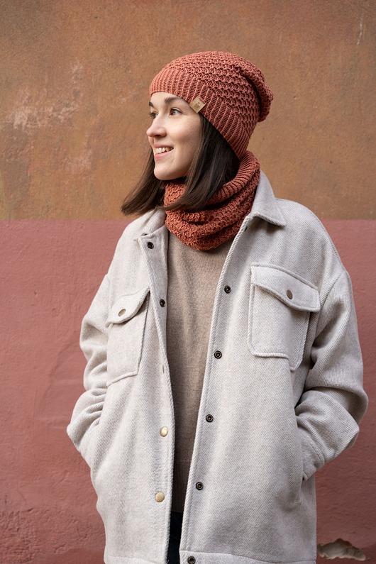komplety damskie Zestaw Classic - Luźna Czapka Slouchy & Komin - Canyon Rose