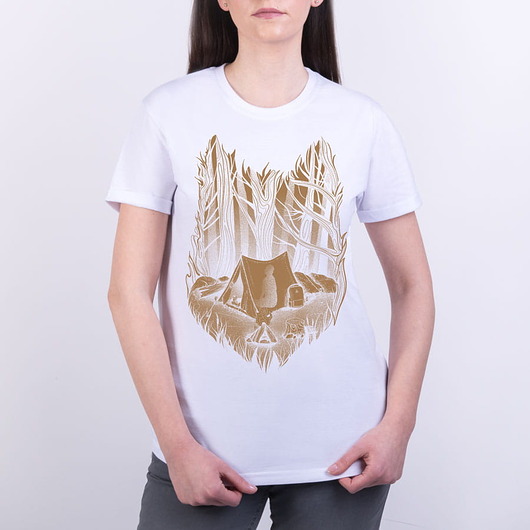 t-shirt damskie Koszulka damska WILK/LEŚNE OBOZOWISKO biała