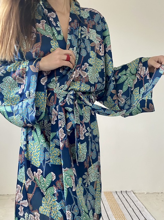 szlafroki damskie Szlafrok narzutka kimono w niebieski wzór