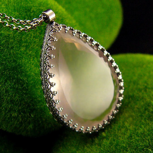 wisiory Naszyjnik Serca - Różowy Kwarc Srebro II