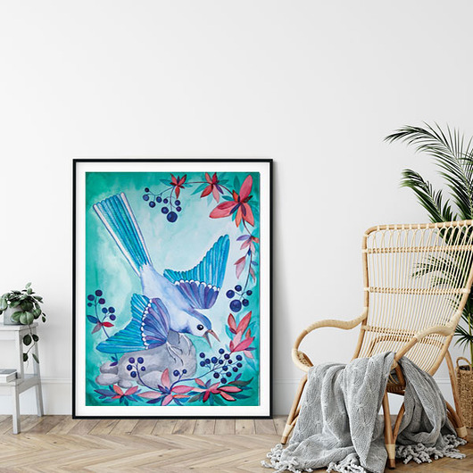 plakaty Blueberry bird ilustracja drukowana