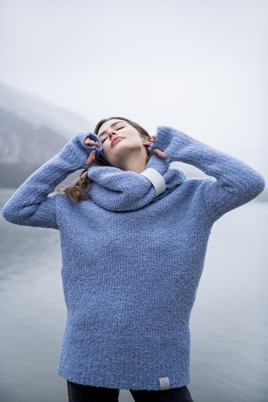 swetry damskie  Sweter Boucle Niebieski