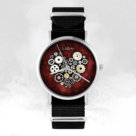zegarki damskie Zegarek - Steampunk heart - czarny, nylonowy