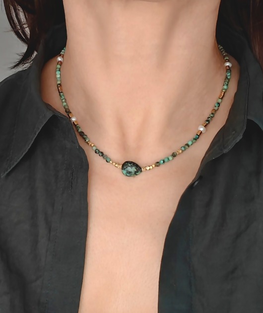 złote naszyjniki Naszyjnik turkusy z perełkami, pozłacany