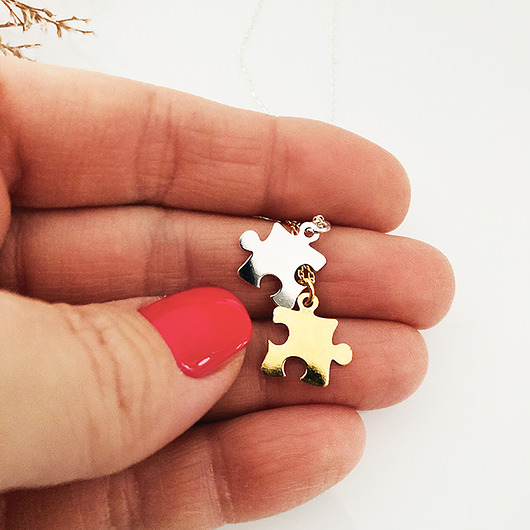 złote naszyjniki Naszyjnik z puzzlem , srebrny puzzle