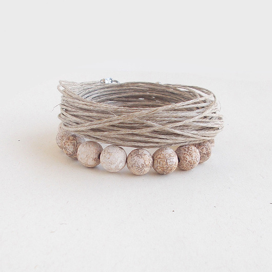 bransoletki z kamieni naturalnych Agat matowy 10 mm i naturalny len Bransoletki