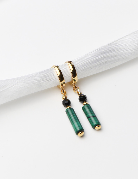 kolczyki z kamieniami Kolczyki pozłacane - Malachit, Czarny Turmalin