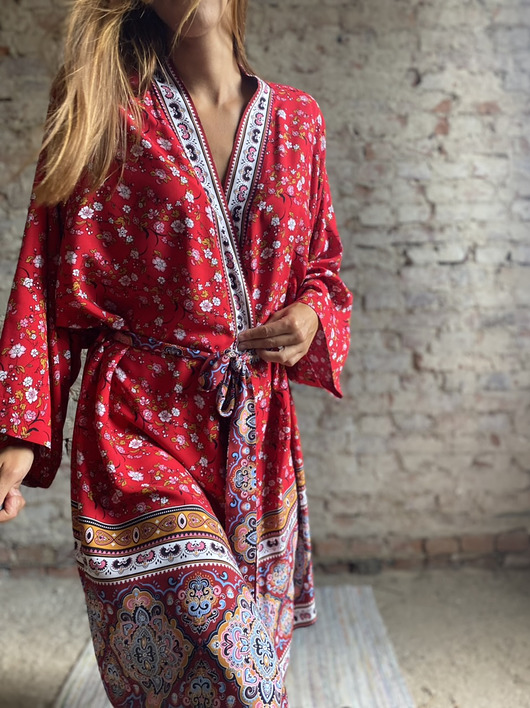 marynarki damskie Szlafrok narzutka kimono z wiskozy beż