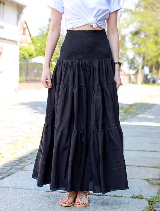 spódnice maxi Spódnica maxi długa kolor czarny falbany M/L
