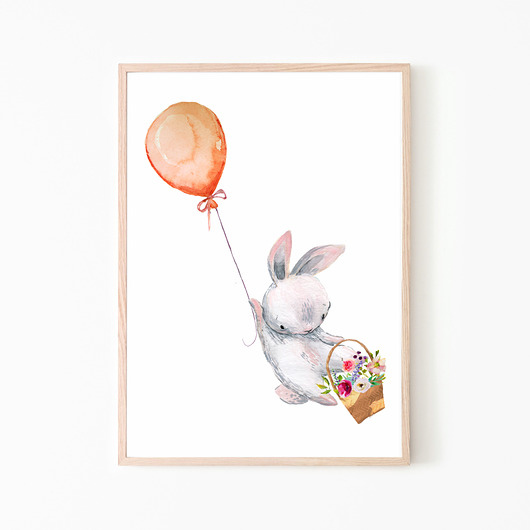 Plakat obrazek króliczek balon koszyk Dekoracjan