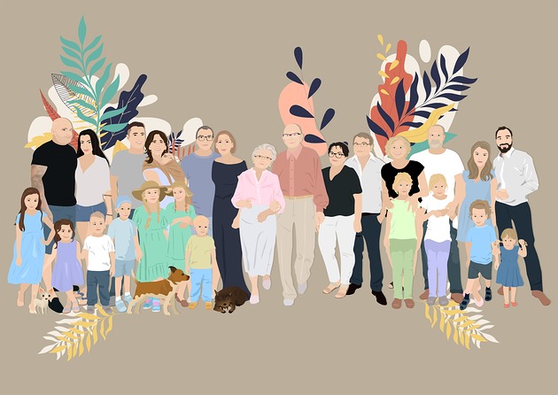 plakaty Ilustracja, portret rodzinny, duża rodzina