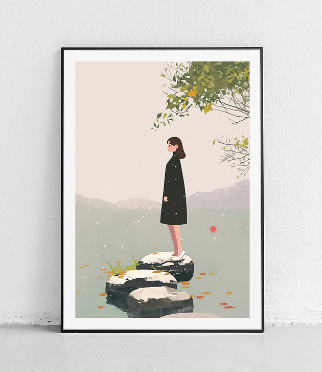 plakaty Plakat Samotna chwila nad wodą