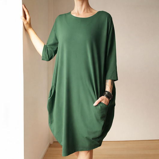 sukienki midi damskie Sukienka beczka Butelkowa zieleń