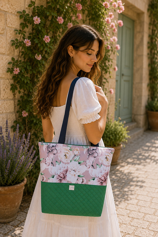 torby na ramię Torba shopper na zakupy wodoodporna shopperka torba na ramię piwonia peonia