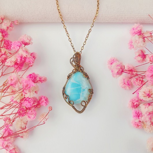 złote naszyjniki Naszyjnik Larimar Złoty stal chirurgiczna wisiorek handmade