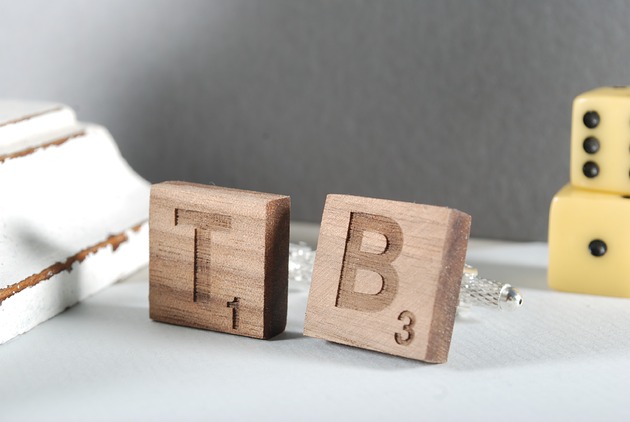 spinki do mankietów Eleganckie spinki mankietowe - prezent dla Niego - Scrabble