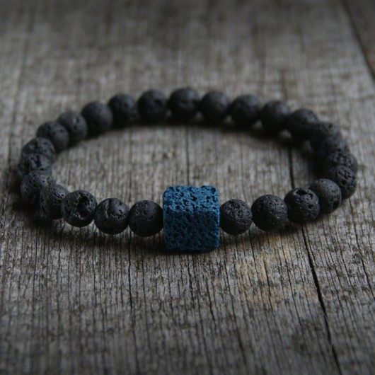 męska bransoletka - lawa wulkaniczna BLACK&TEAL kaktusia