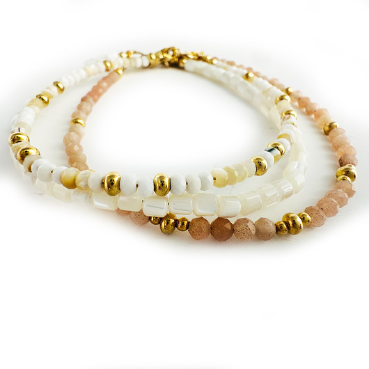 bransoletki z kamieni naturalnych Bransoletki z masy perłowej , elegancki biały komplet