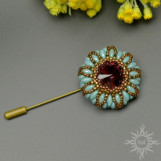 broszki Marsala, szpila, broszka, beading