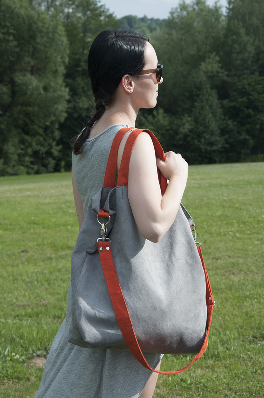 Torba hobo XXL - szary, pomarańcz PRACOWNIA 166