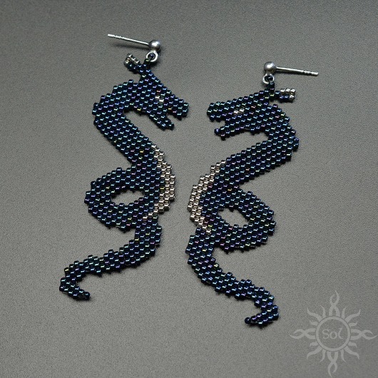 kolczyki - inne Fenrann, kolczyki ze smokami, beading