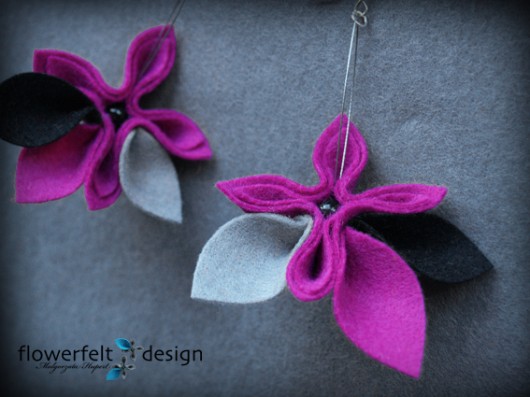 Black Grey Fuchsia FlowerFelt Design