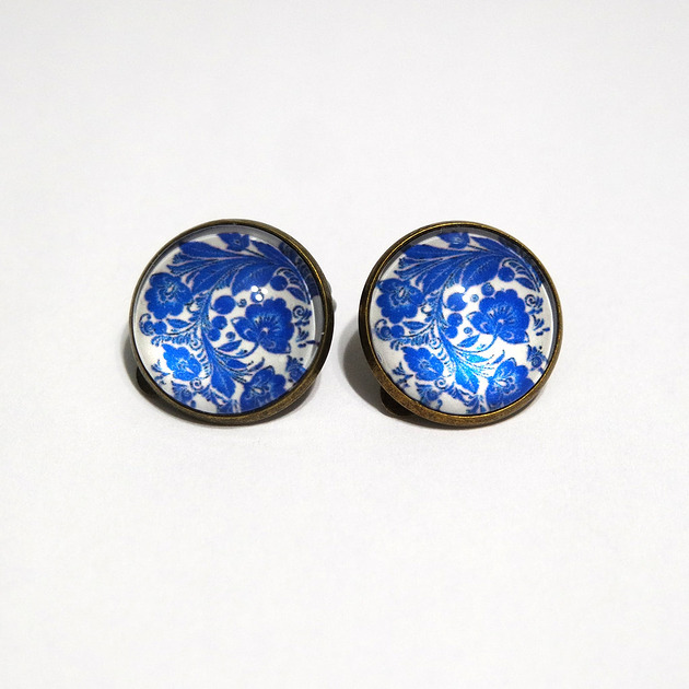 klipsy Klipsy - Kafelki, sielskie kwiaty - duże, brąz