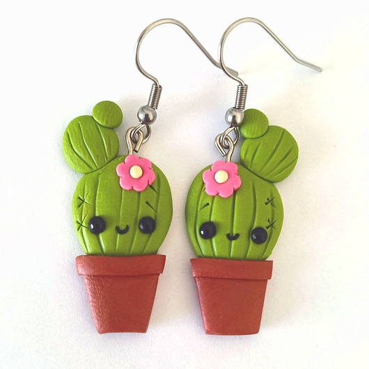 kolczyki z masy plastycznej Kolorowe Kolczyki Kaktusy Kawaii