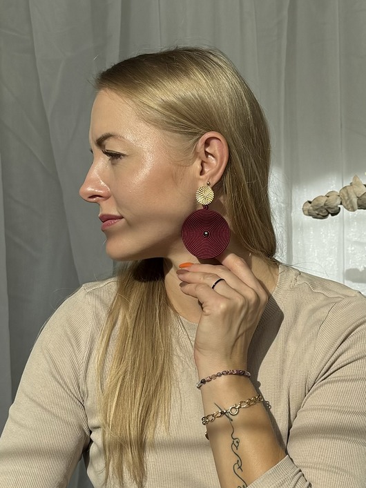 kolczyki soutache Duże lekkie kolczyki koła burgundowe