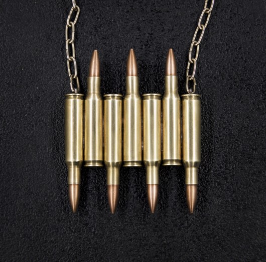 Naszyjnik z nabojów, kaliber 222. Unisex. Golden Dust