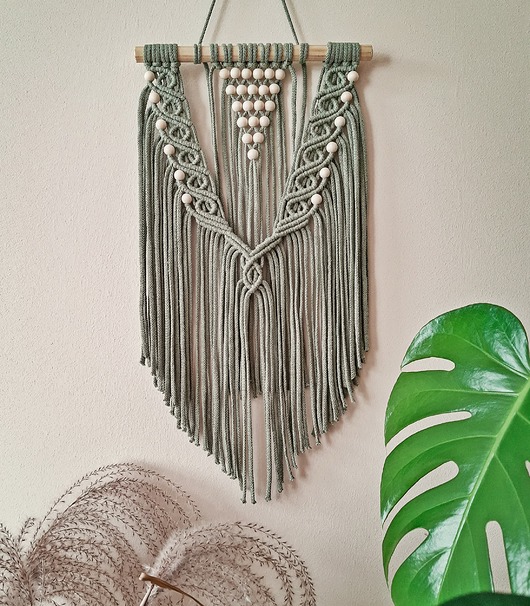 makramy Delikatna makrama boho - perełka - szałwia (jasna zieleń)