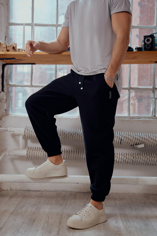 spodnie męskie Szerokie dresowe spodnie BASIC OVERSIZE czarne