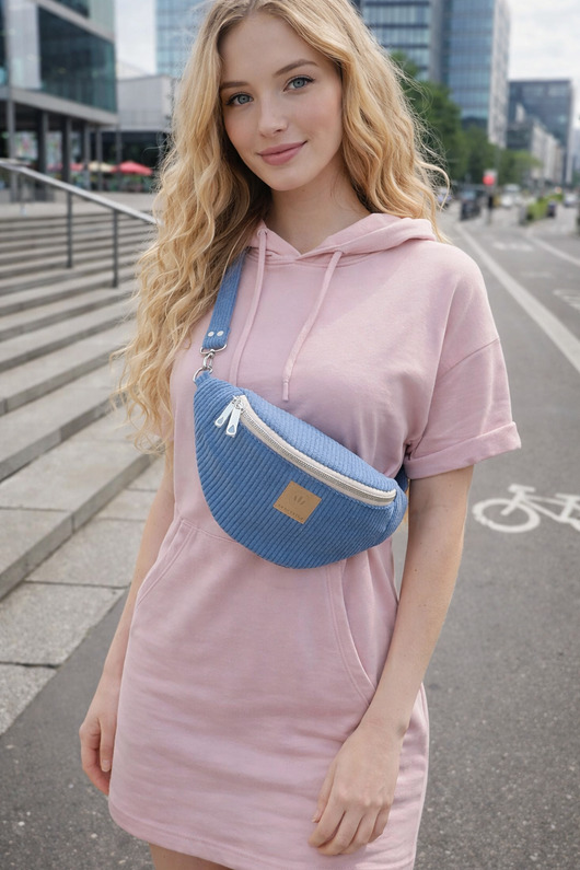 saszetka nerka Sztruksowa nerka damska Niebieska