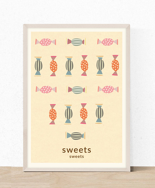obrazy i plakaty do pokoju dziecięcego Plakat z cukierkami i napisem sweets