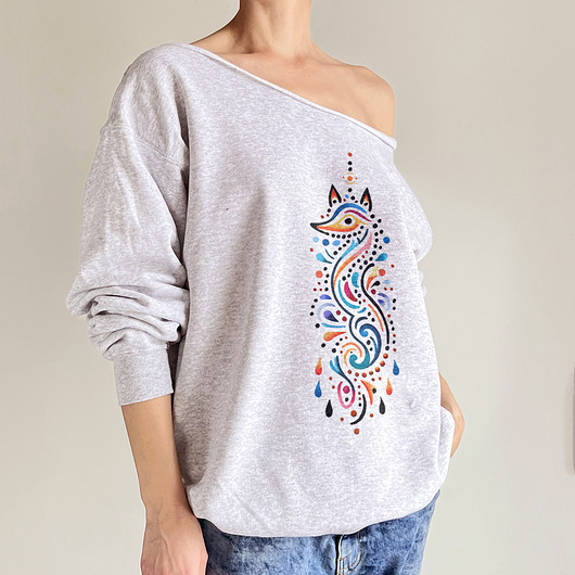 bluza bez kaptura damska Lisek boho koraliki Szara bluza cięta